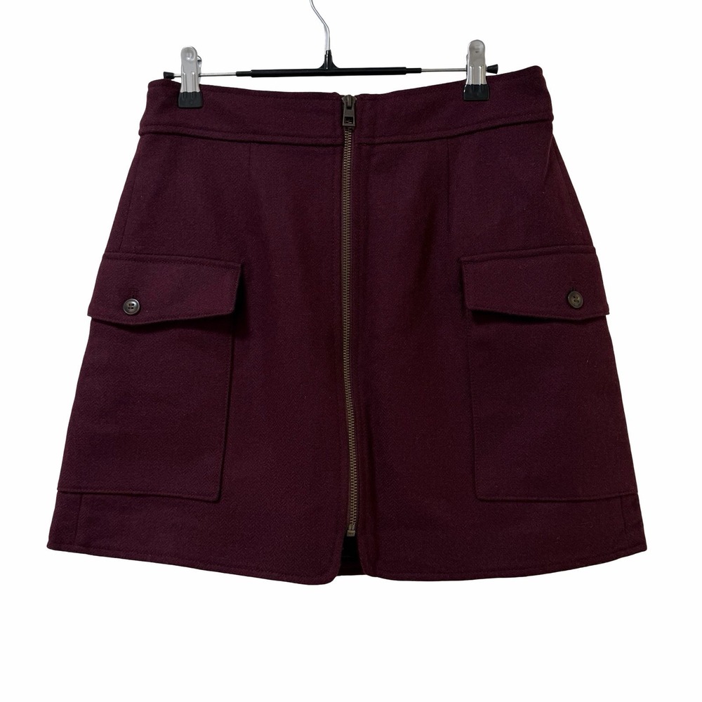 Madewell Womens Wool Blend Zip Front Mini Skirt Size 4 Burgundy Red‎ Preppy Twee